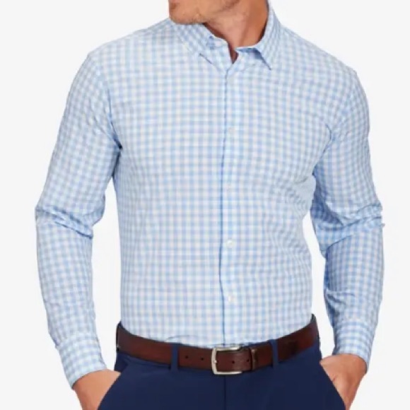 Like New - Long Sleeve Button Down Blue White Plaid Collared Dress Shirt Medium - Picture 1 of 7